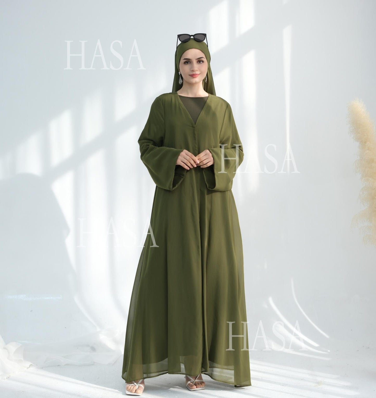HA6513 Double-layered sleeve chiffon cardigan two-piece robe abaya (headscarf not included)