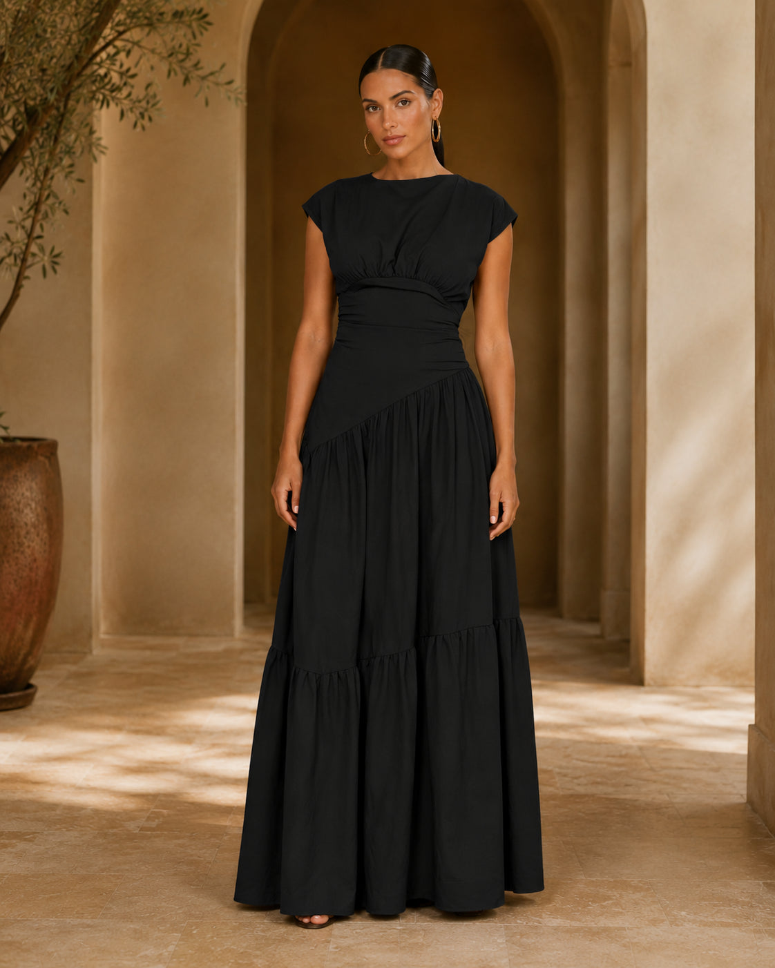 HA1641 Women's Sleeveless Pleated Loose Fit Maxi Dress