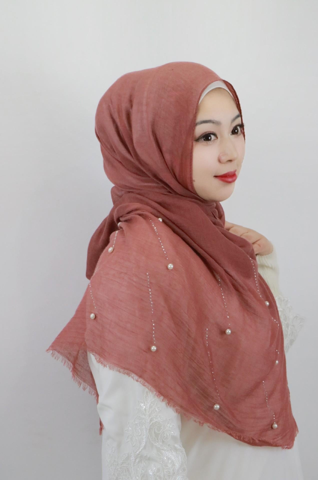 HAYA HA1106 Solid Color Scarf Long Beaded Shawl Headband