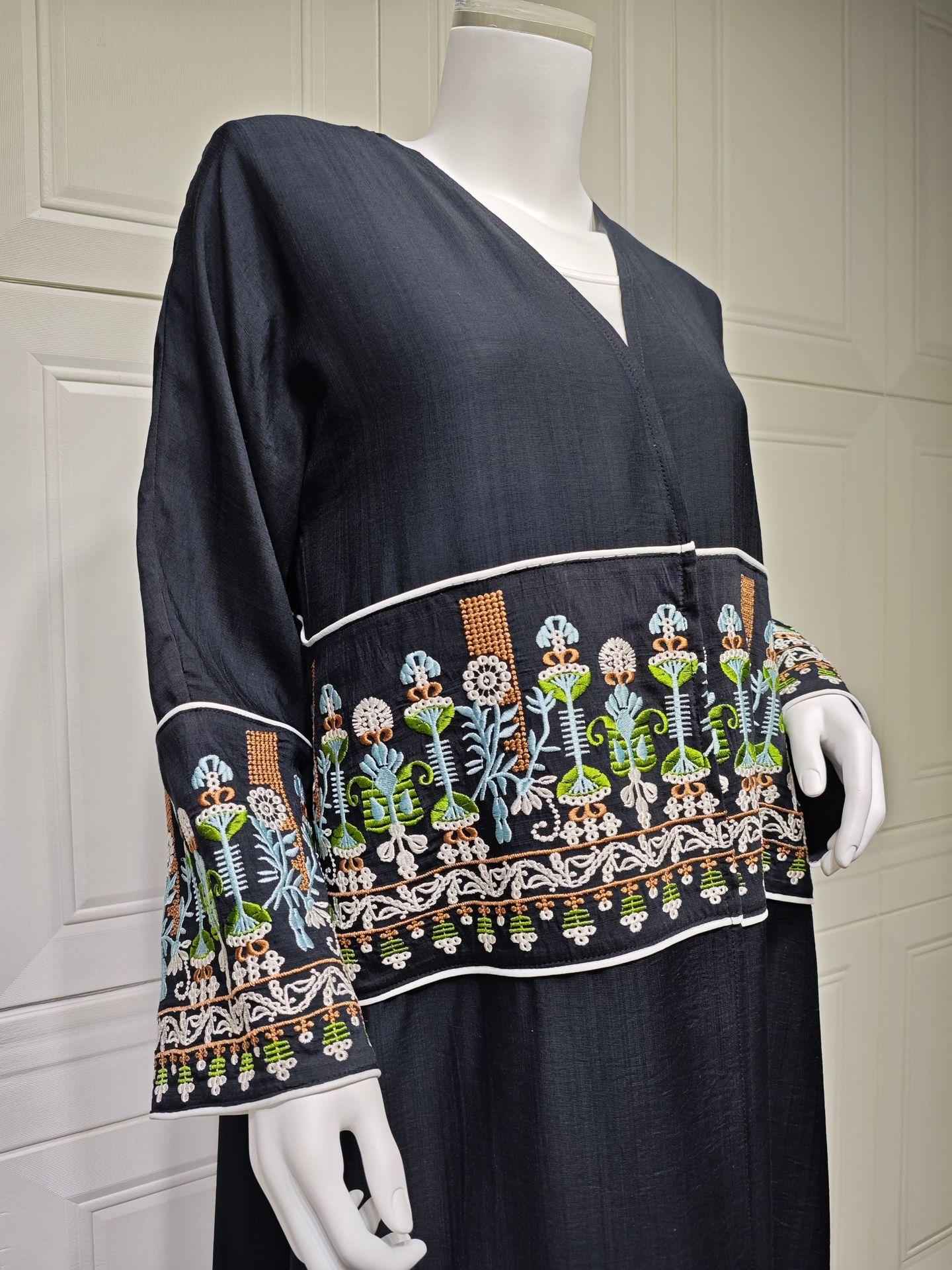 HS5102 Simple Embroidered Long Robe/jacket with A Loose and Comfortable Open-front Design.
