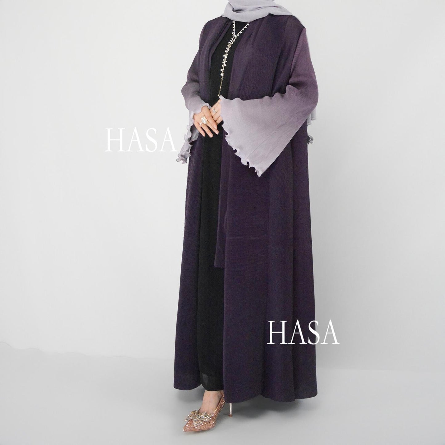 HS6360 Summer Ombré Gradient Abaya with Pleats and Fluted Bell Cuffs