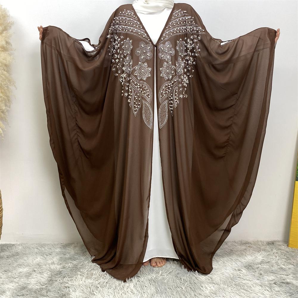 HAYA HAYA1085 Muslim Rhinestone Cardigan Dress