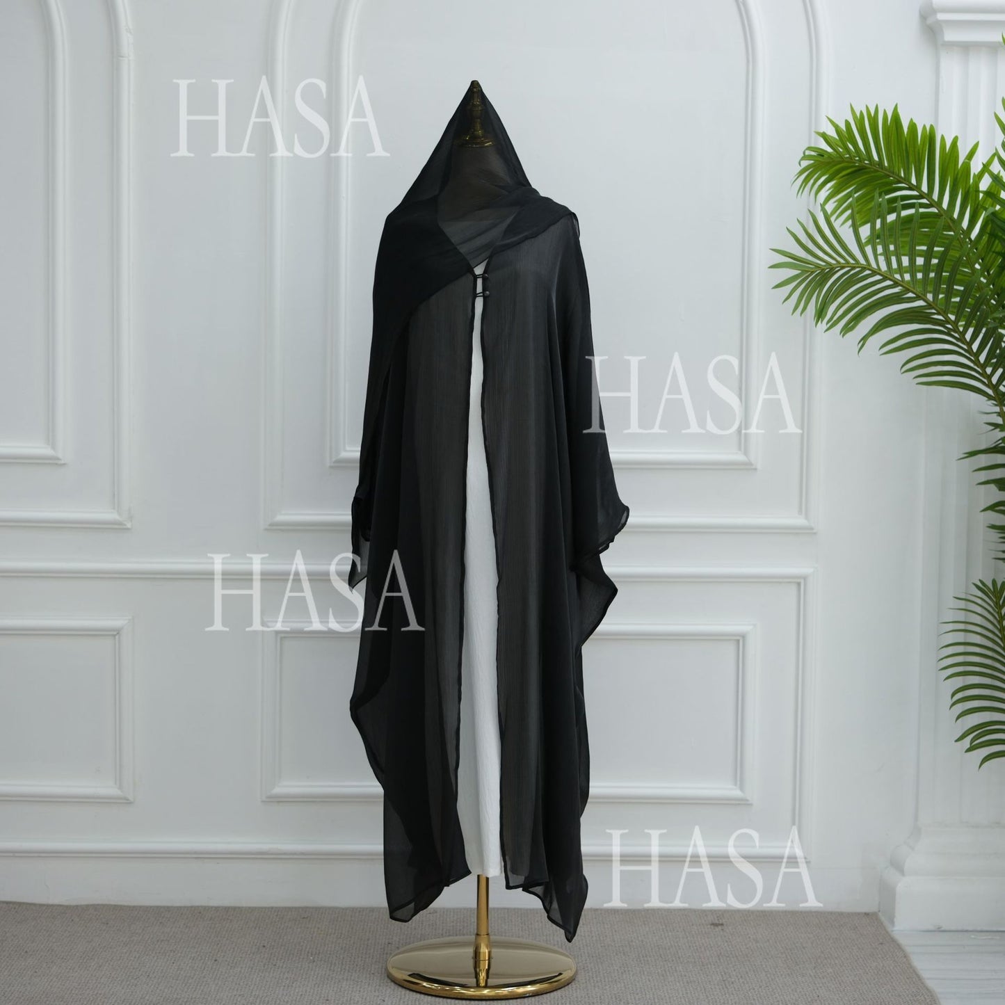 HA6534 Elegant Island Wrinkle Texture Solid Color Cardigan Robe
