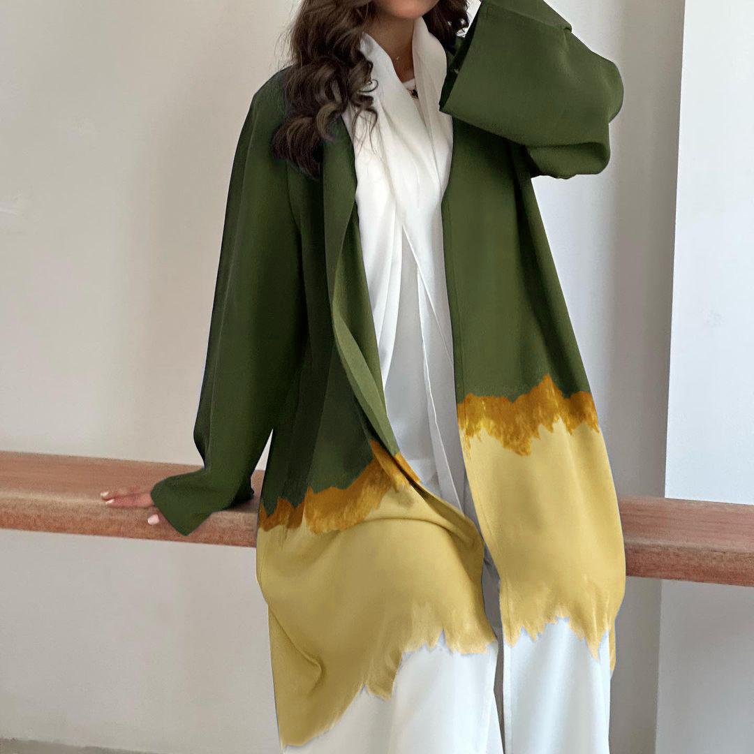 HAYA HA1096 Muslim Tie-dyed Cloak Cardigan Dress Abaya