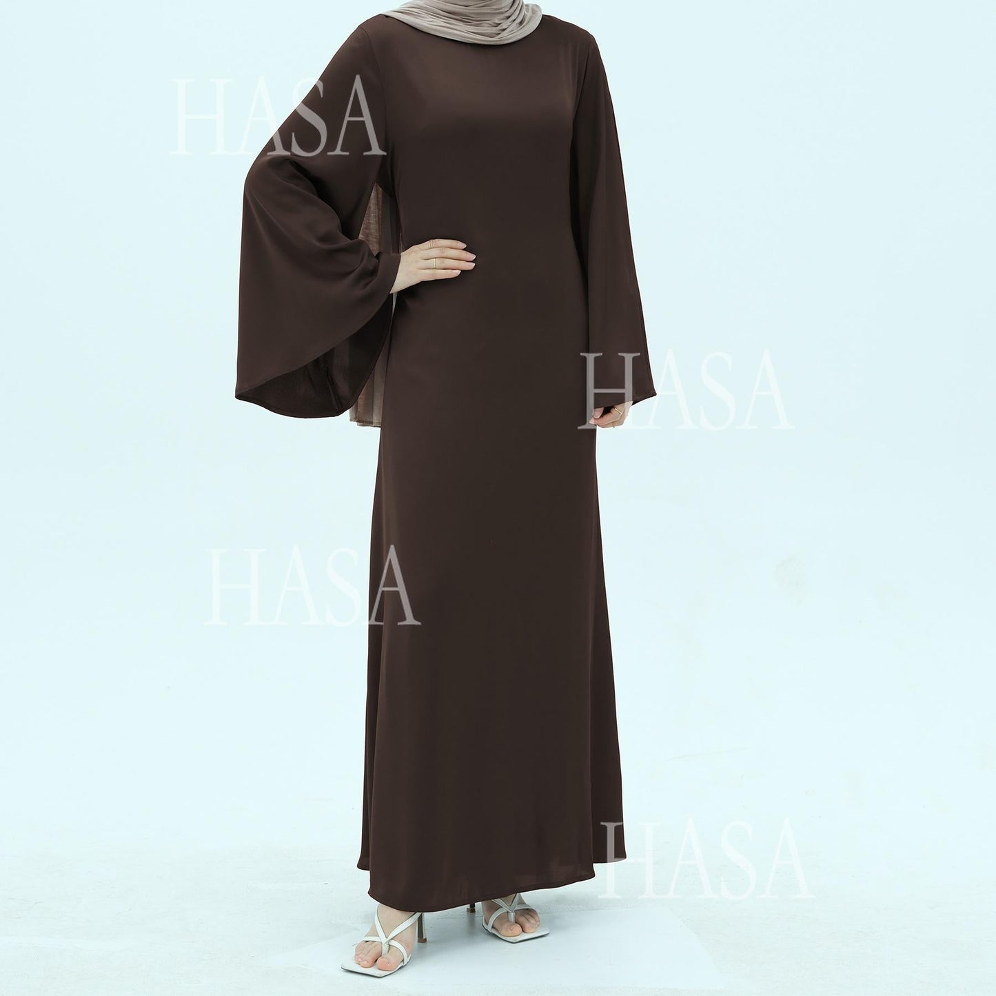 HA6478 Simple Long Dress with Wide Sleeves, One-piece and Smooth Style