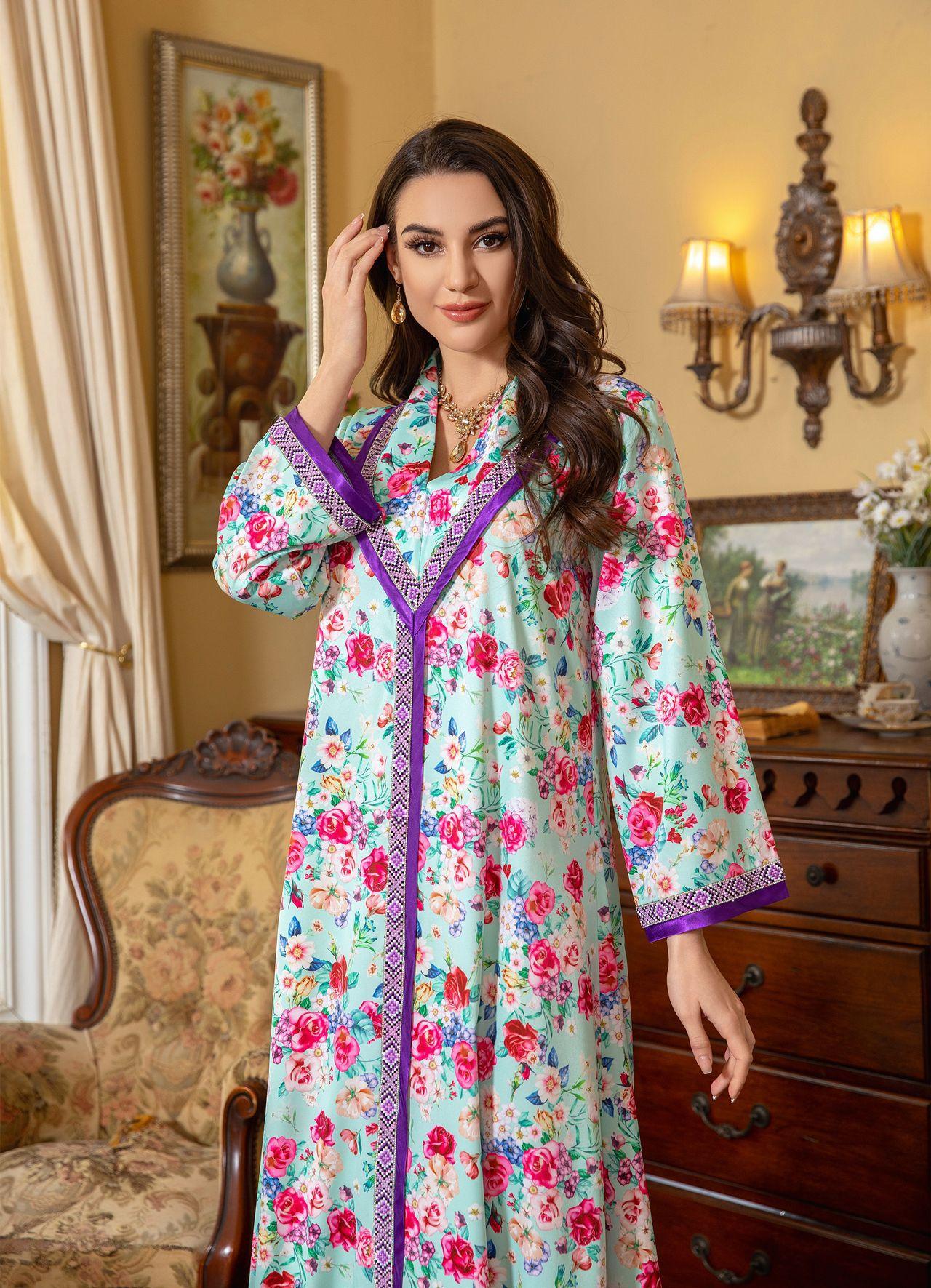 HAYA HAYA1079 Fashion Printed Hot Diamond Dress