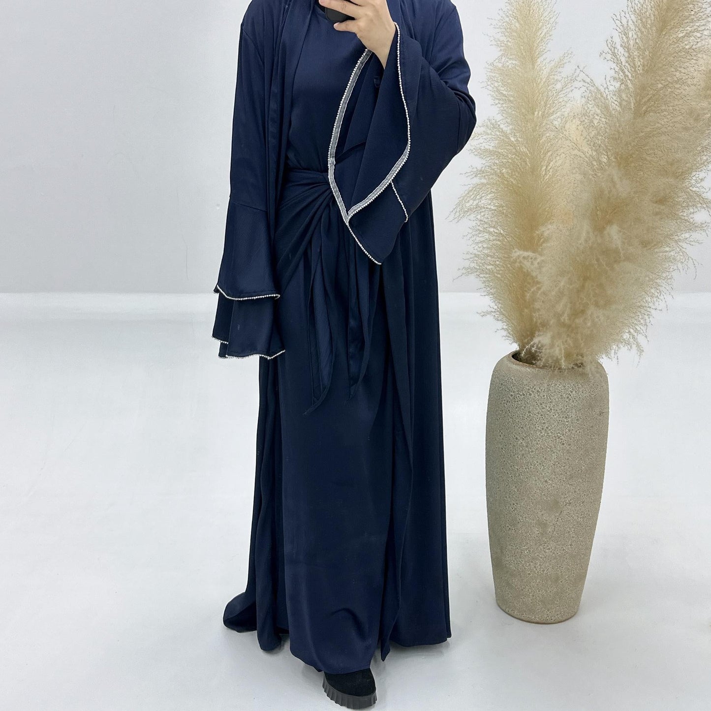 HAYA HA1188 3pcs Set Satin Cardigan+Inner Dress+Special Belt
