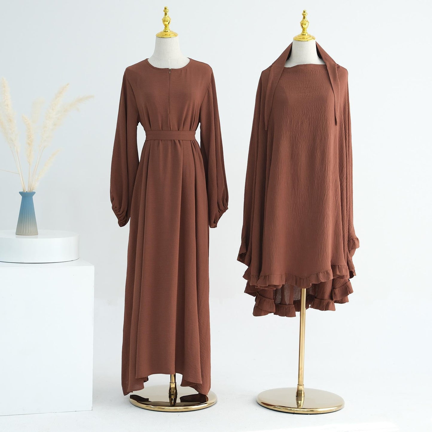 HAYA HA1176 2pcs Set Front Zipper and Pocket Abaya with Khimar