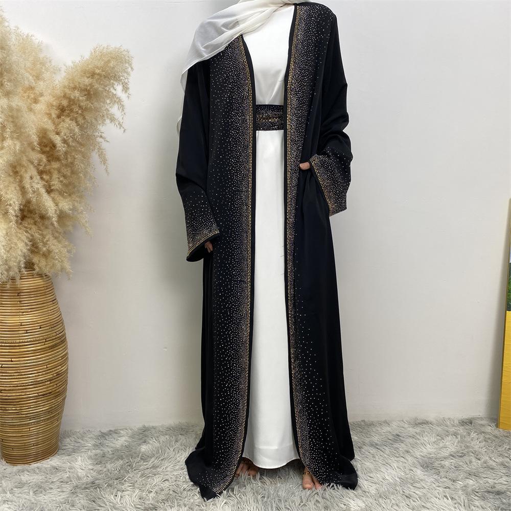 HAYA HAYA1086 Hot Diamond Lace Up Cardigan with Pocket Dress