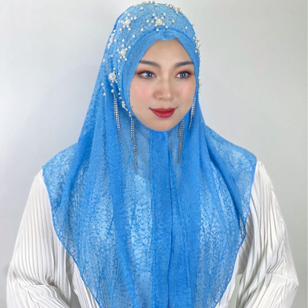 HAYA HA1107 Solid Color Headband Gold Thread Bead Flower Shawl Hat Headband