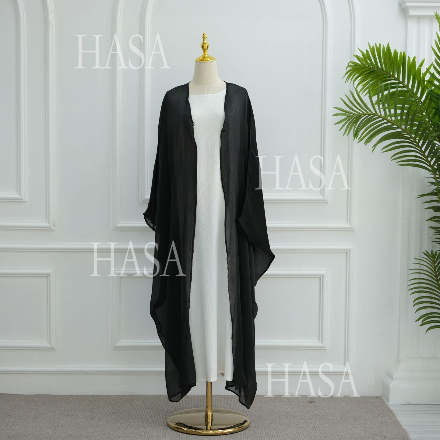 HA6534 Elegant Island Wrinkle Texture Solid Color Cardigan Robe