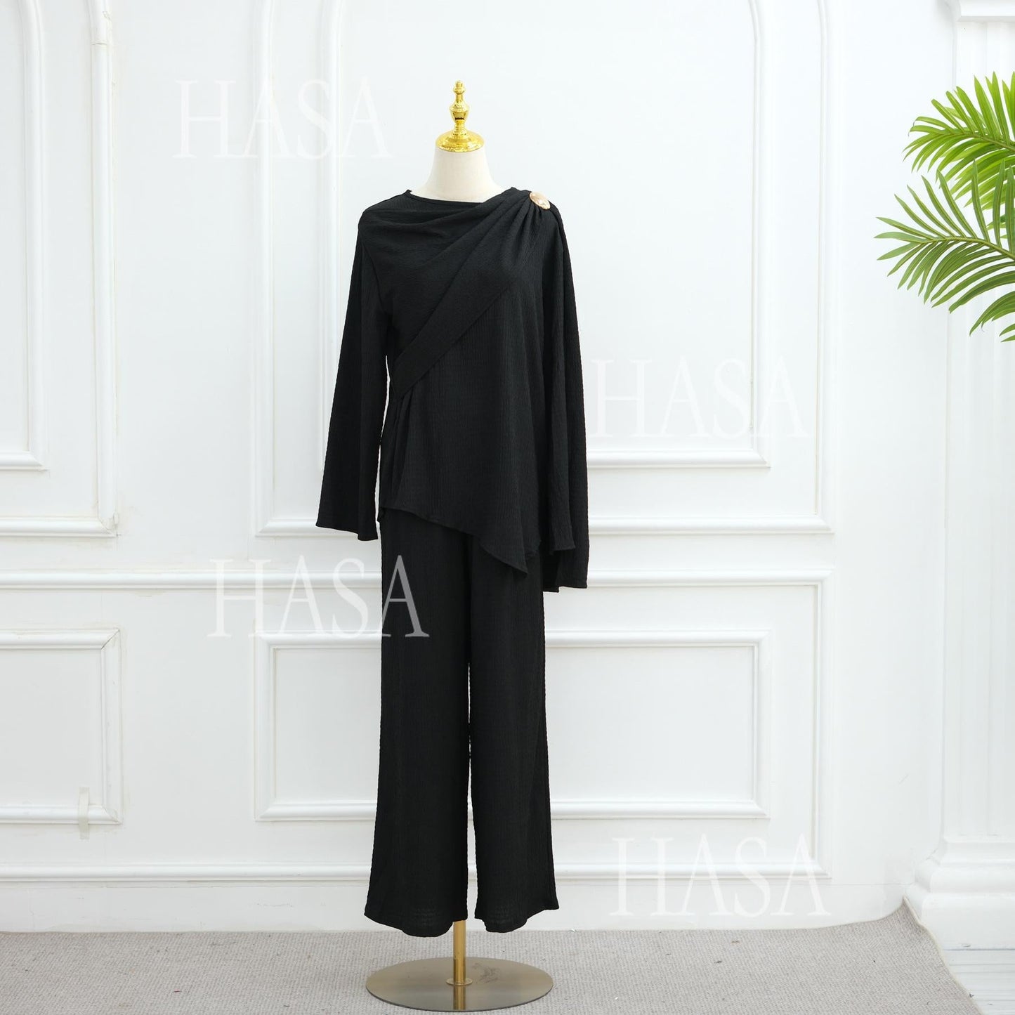 HA6568 Solid Color Design Top + Pants Two-piece Set for Daily Personality Wear