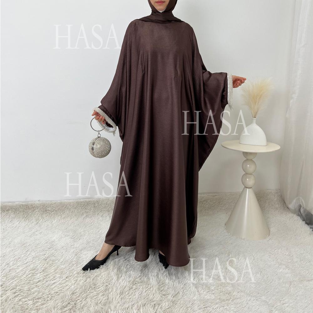 HA6496 Simple and Elegant Bat Sleeve Beaded Robe Dress (headscarf Not Included)