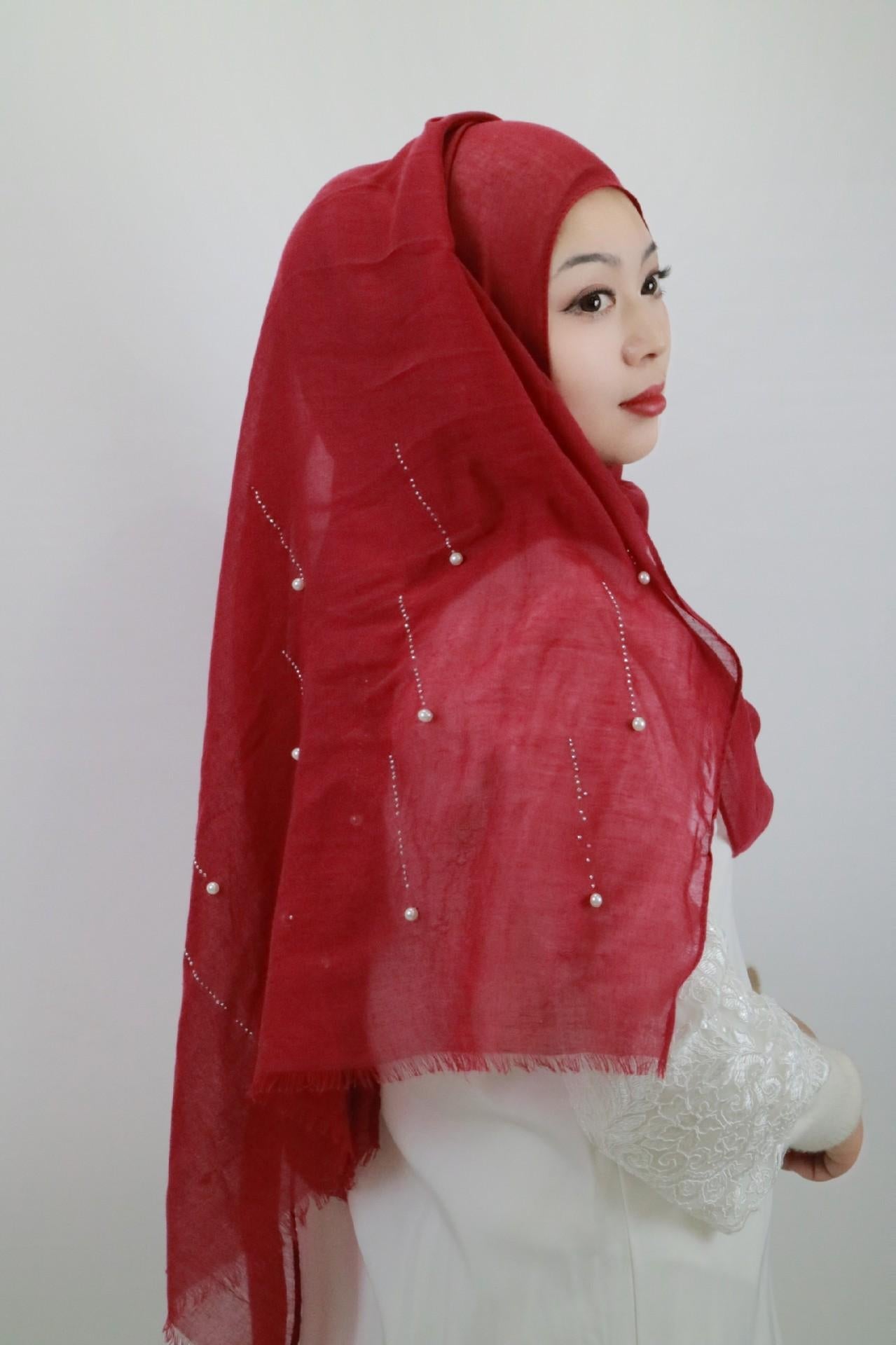 HAYA HA1106 Solid Color Scarf Long Beaded Shawl Headband