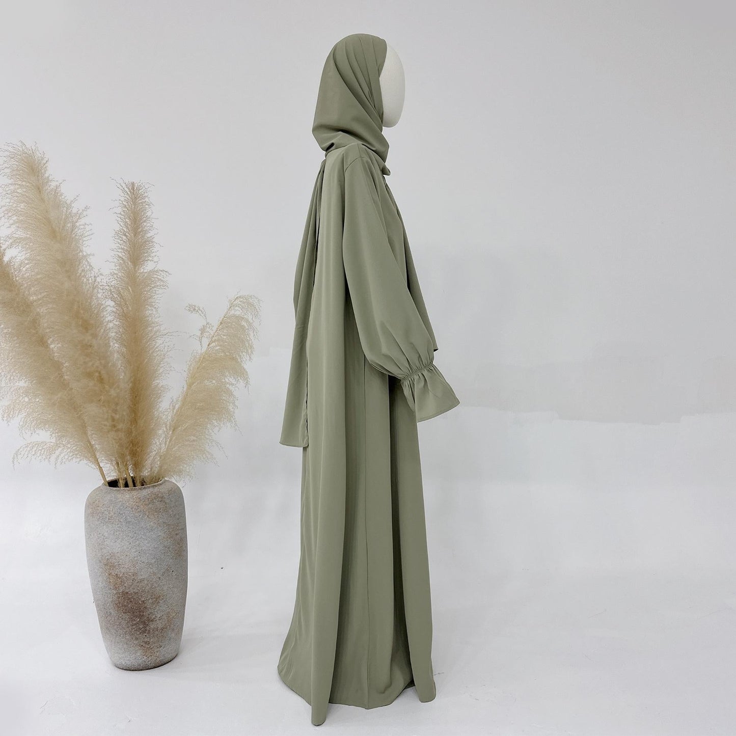 HAYA HA1173 Solid Color Hooded Abaya with Side Pocket