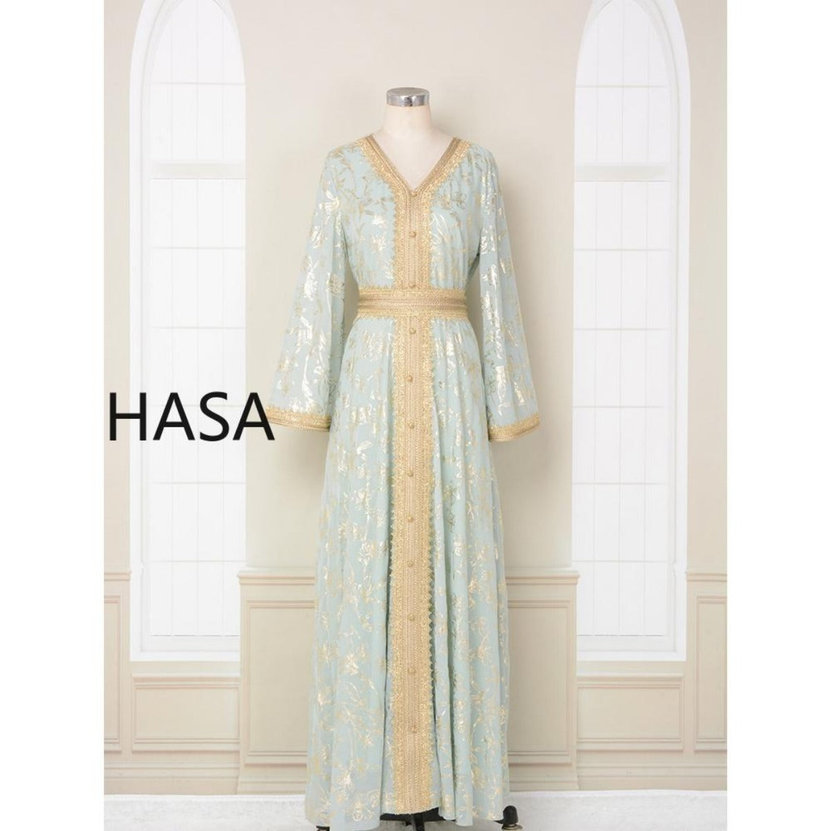 HA1249 Elegant Floral Abaya with Golden Detailing