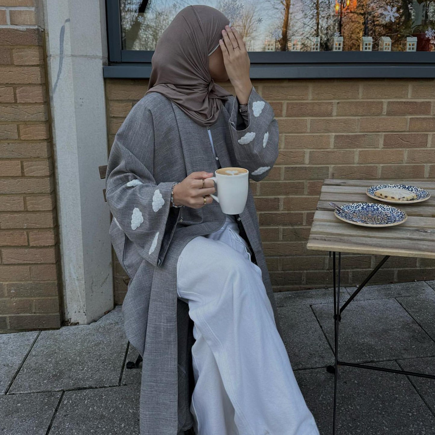 HAYA HAYA0992 Cloud Embroidered Elegant Cardigan Robe