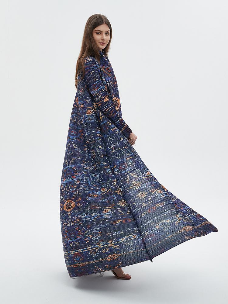 HS6717 Midnight Tapestry  Blue Printed Abaya with Artistic Motifs