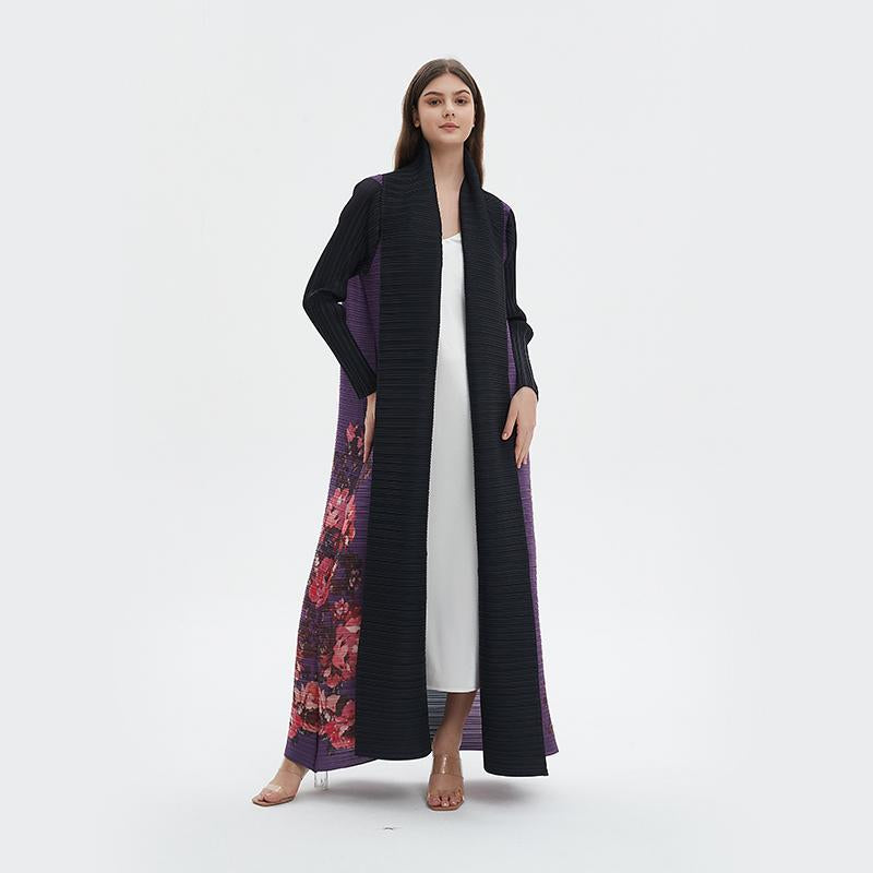 HS6724 Amethyst Bloom | Purple & Black Abaya with Floral Print Panel