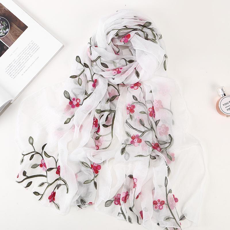 HAYA HA1132 Chiffon Flower Embroidered Scarf