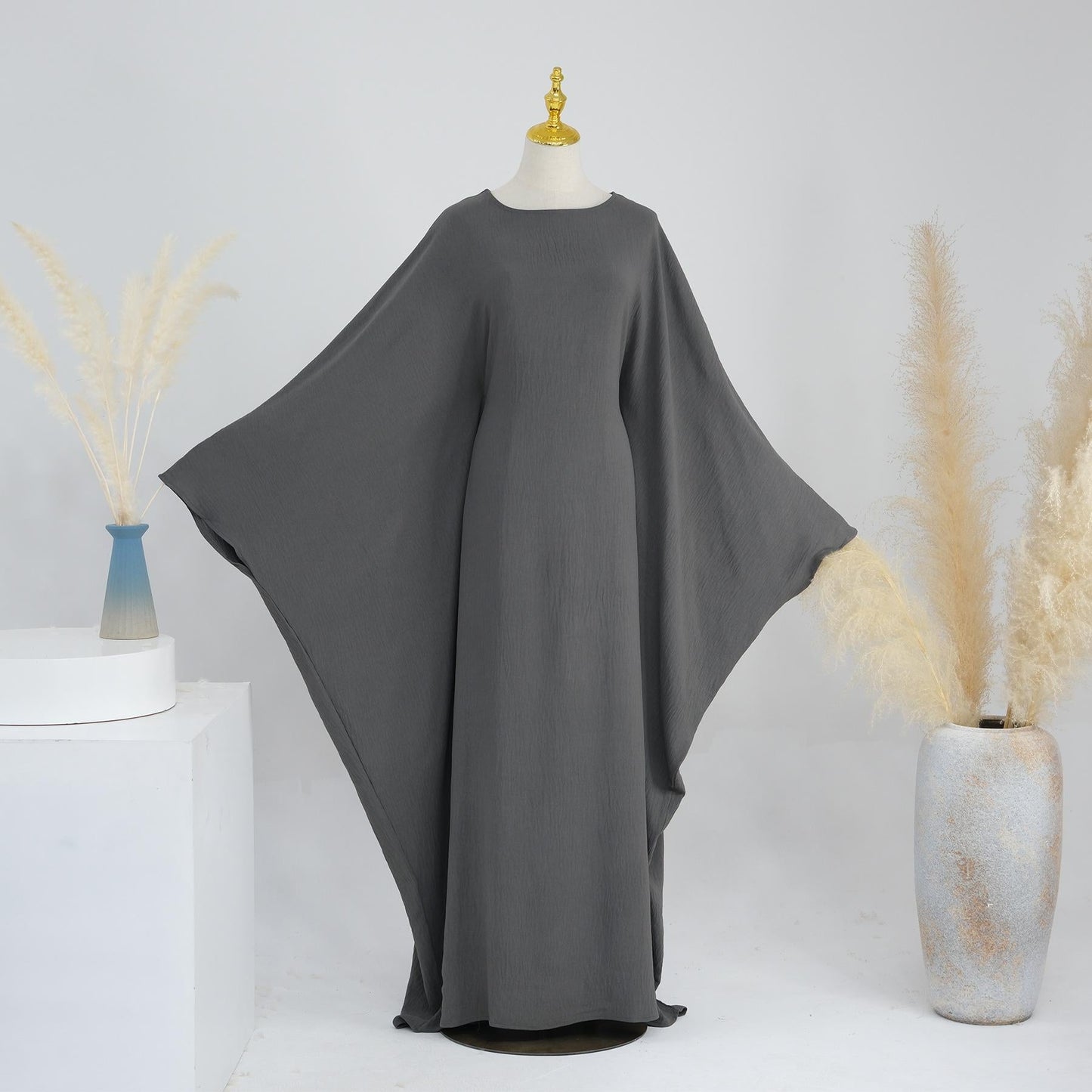 HAYA HAYA0997 Crepe Kaftan with Built-in Belt Waist Bat Sleeves Dress