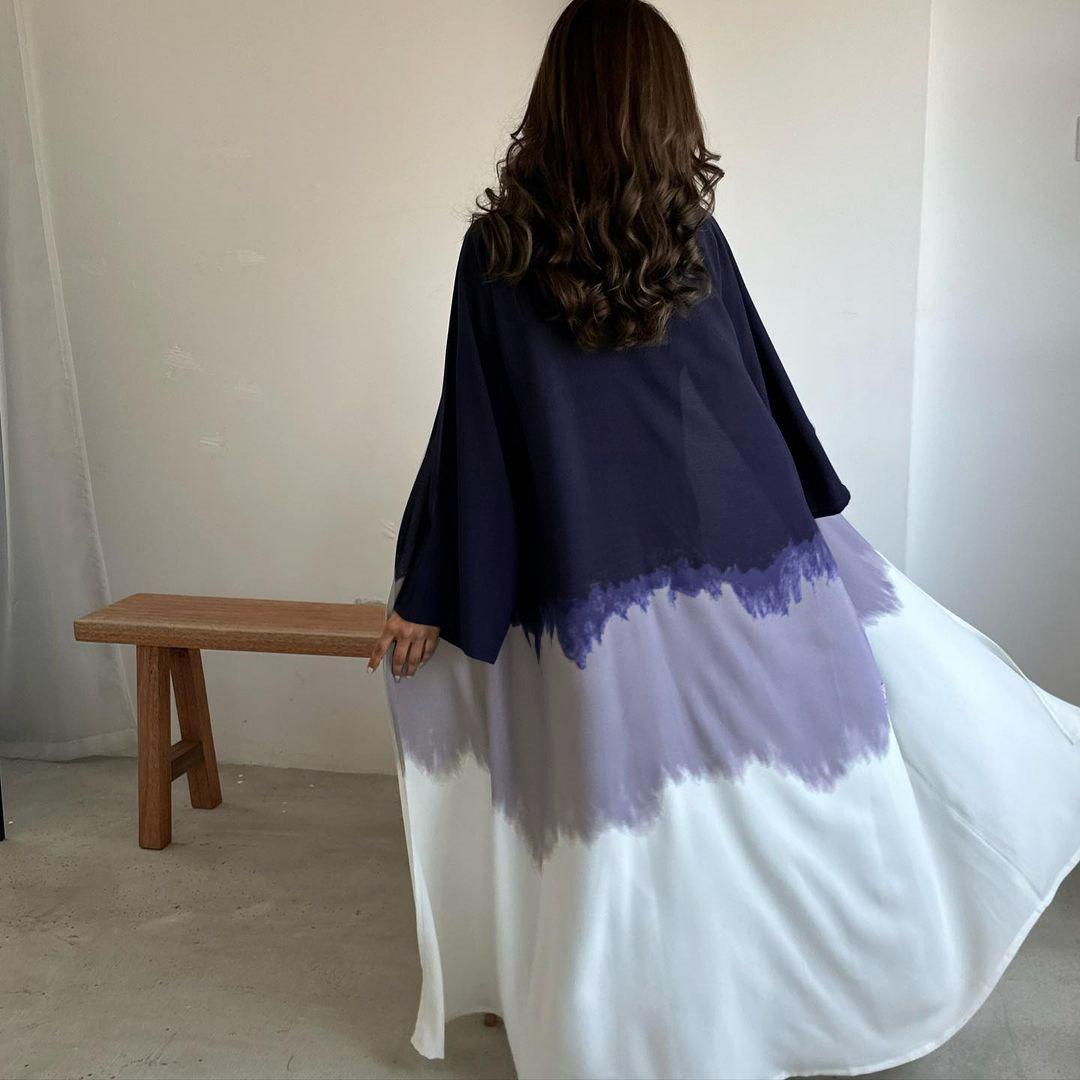 HAYA HA1096 Muslim Tie-dyed Cloak Cardigan Dress Abaya