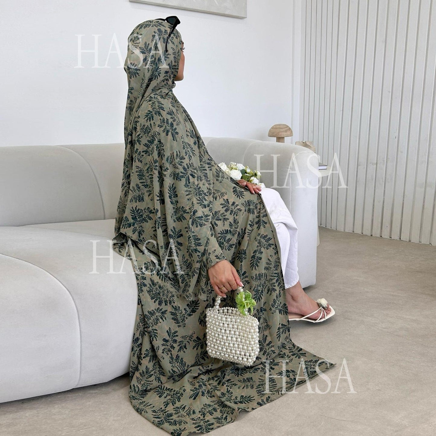HA6515 Summer Printed Chiffon Jacket and Headscarf Two-Piece Set