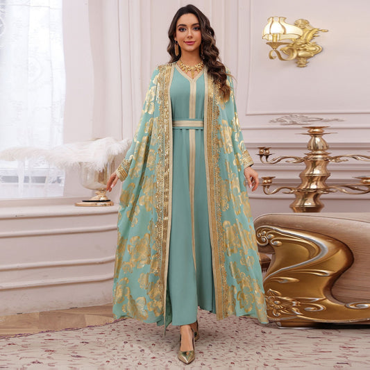 HA6643 Two-piece robe dress with gold foil stamping