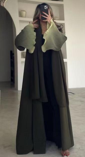 HASASERIES HS6721 Olive Ombre  Green Abaya with Gradient Cuffs