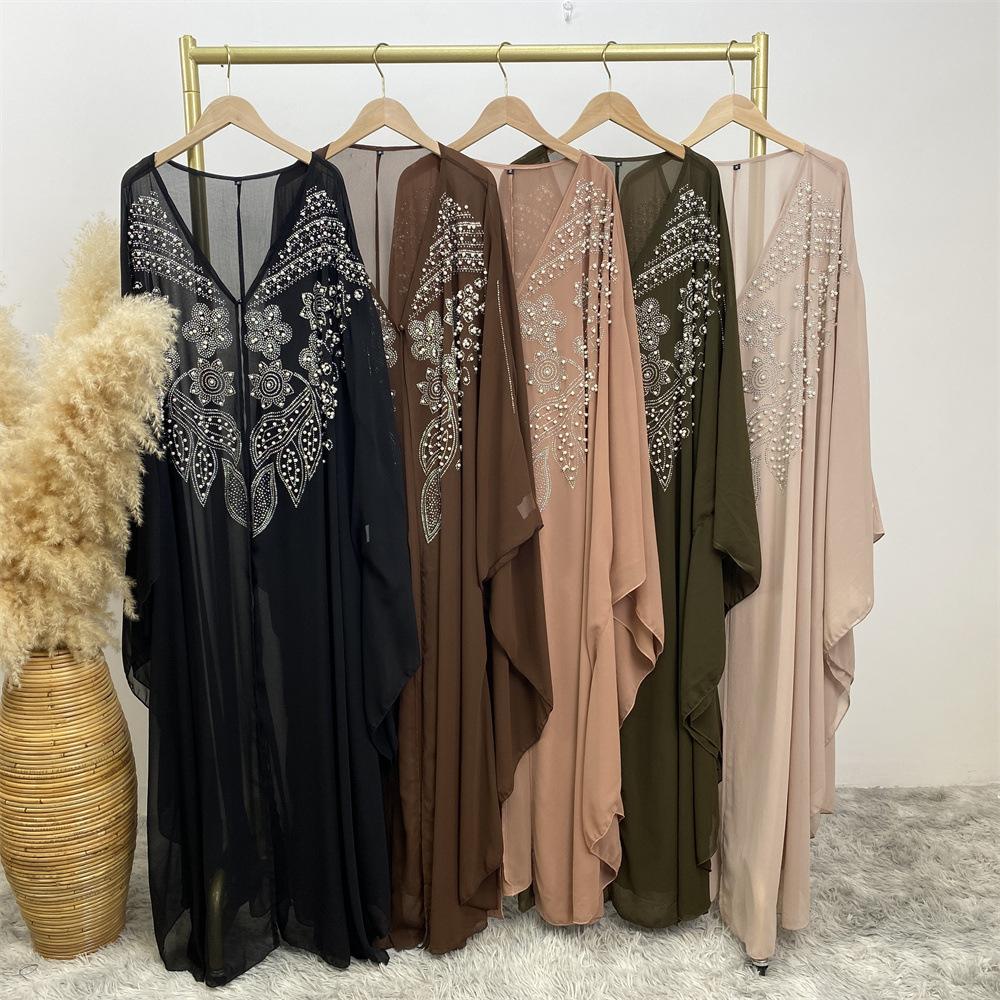 HAYA HAYA1085 Muslim Rhinestone Cardigan Dress