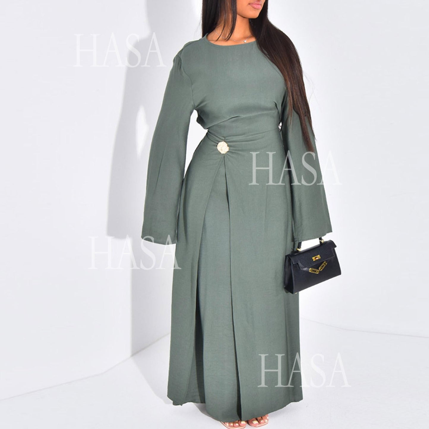HA6549 Minimalist Abaya with Waist Detail