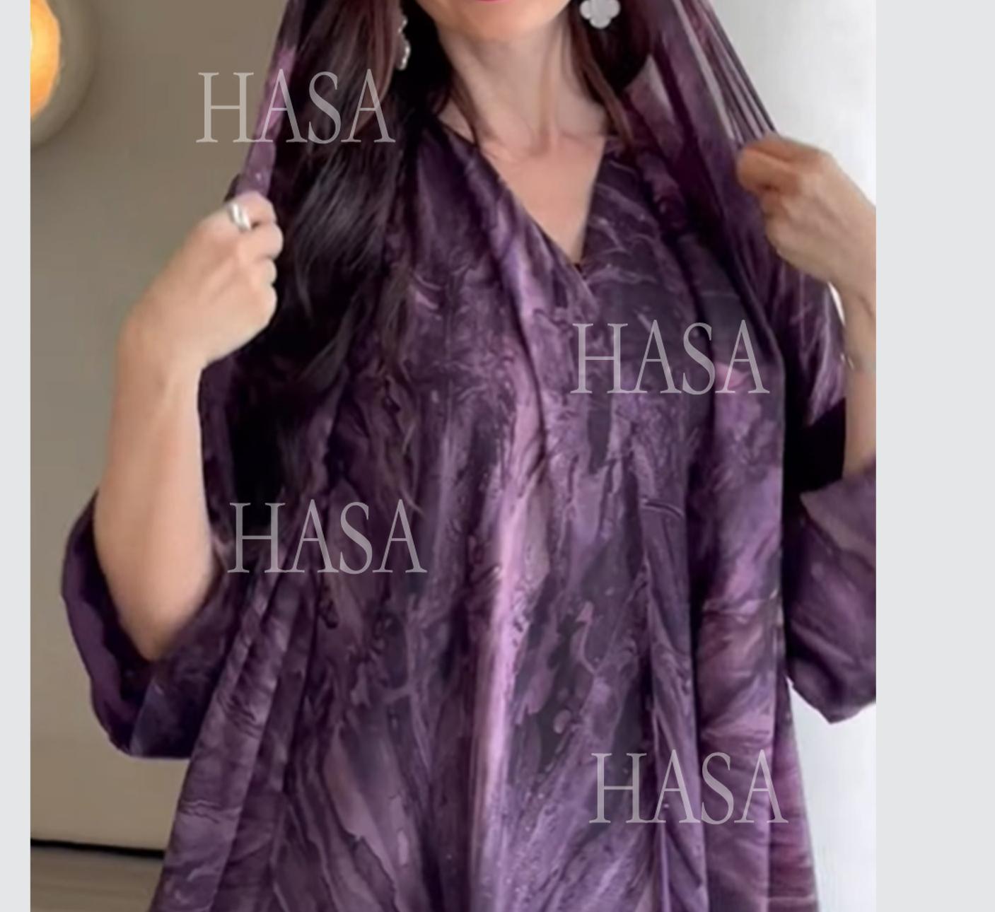 HA6551 Printed Abaya Cardigan with Matching Scarf Two-Piece Set