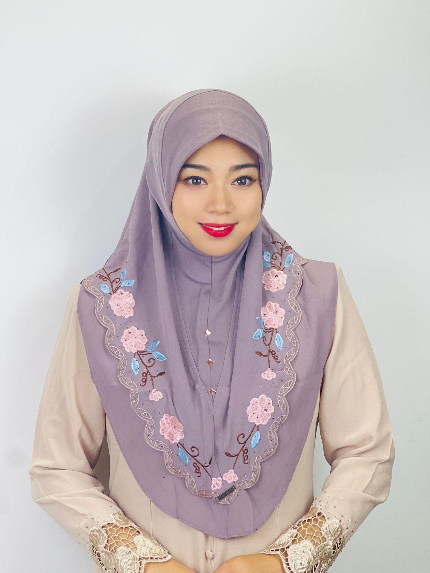 HAYA HA1105 Double Layered Floral Embroidered Lace Headscarf for Women