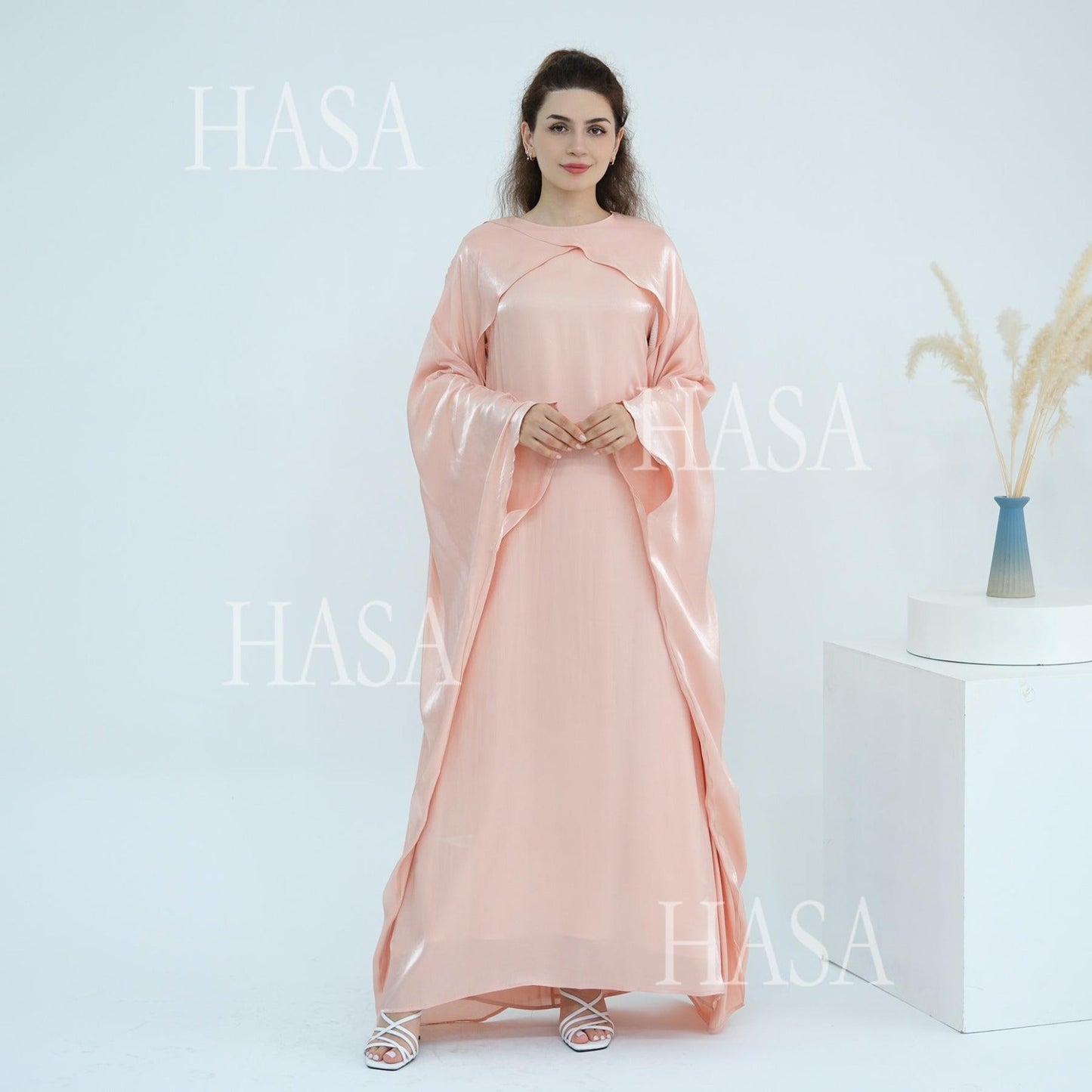 HA6584 Solid Color Beaded Loose Elegant Robe Dress