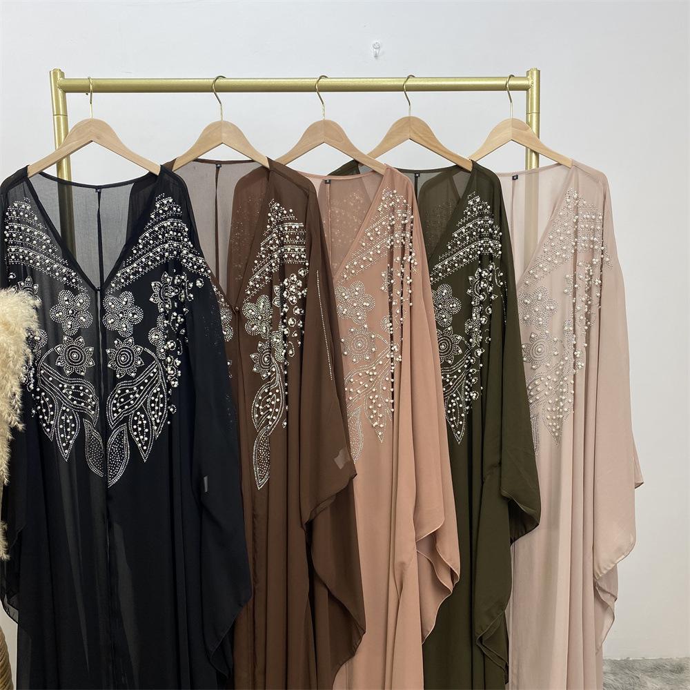 HAYA HAYA1085 Muslim Rhinestone Cardigan Dress