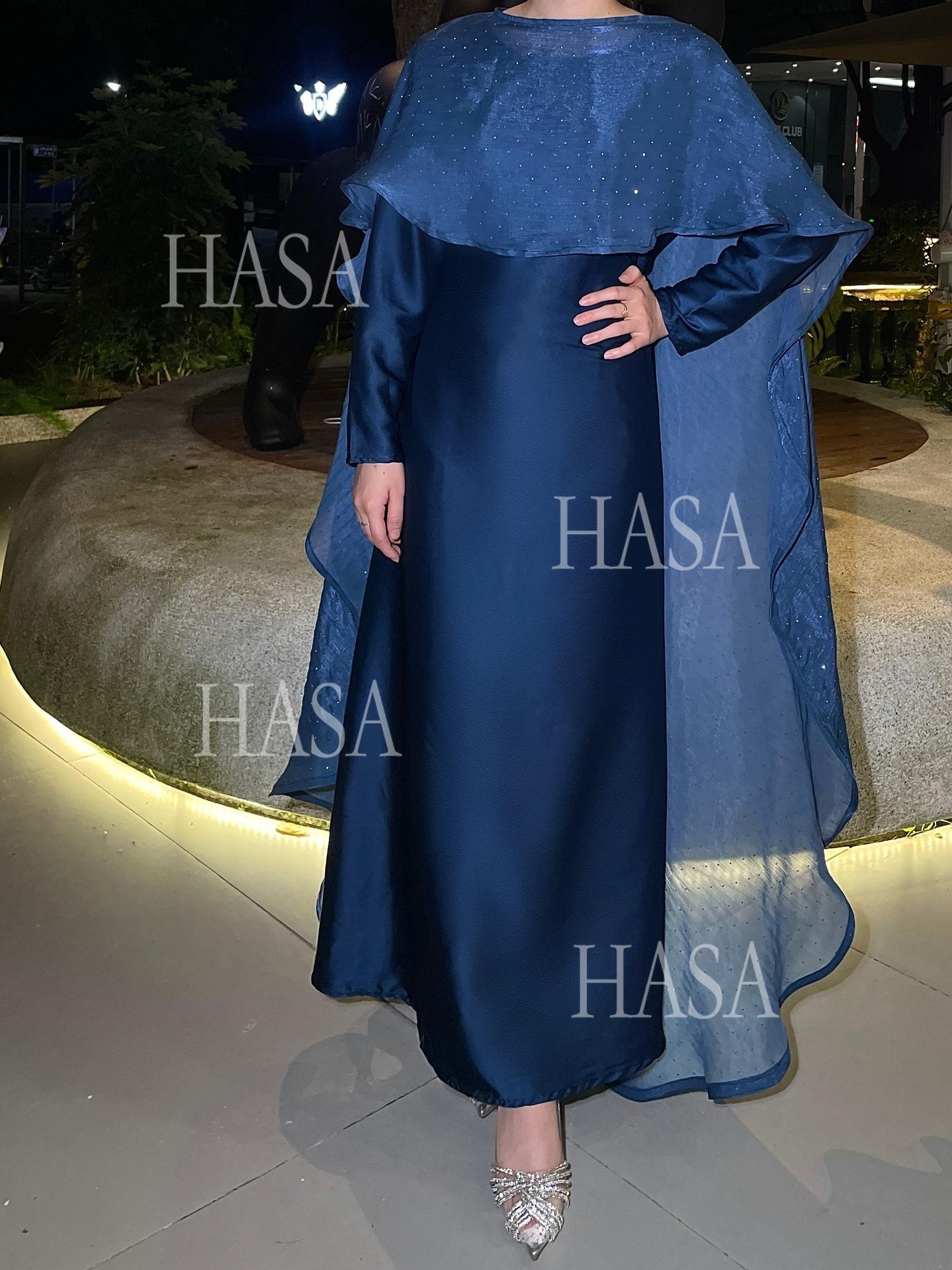 HA6477 Shiny robe two-piece set with rhinestone shawl decoration