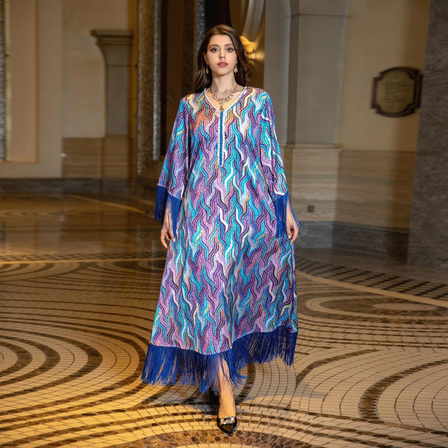 HAYA HAYA0521 Middle East Arab Dubai Muslim Robe Ladies Printed Casual Jalabiya Ethnic Clothing