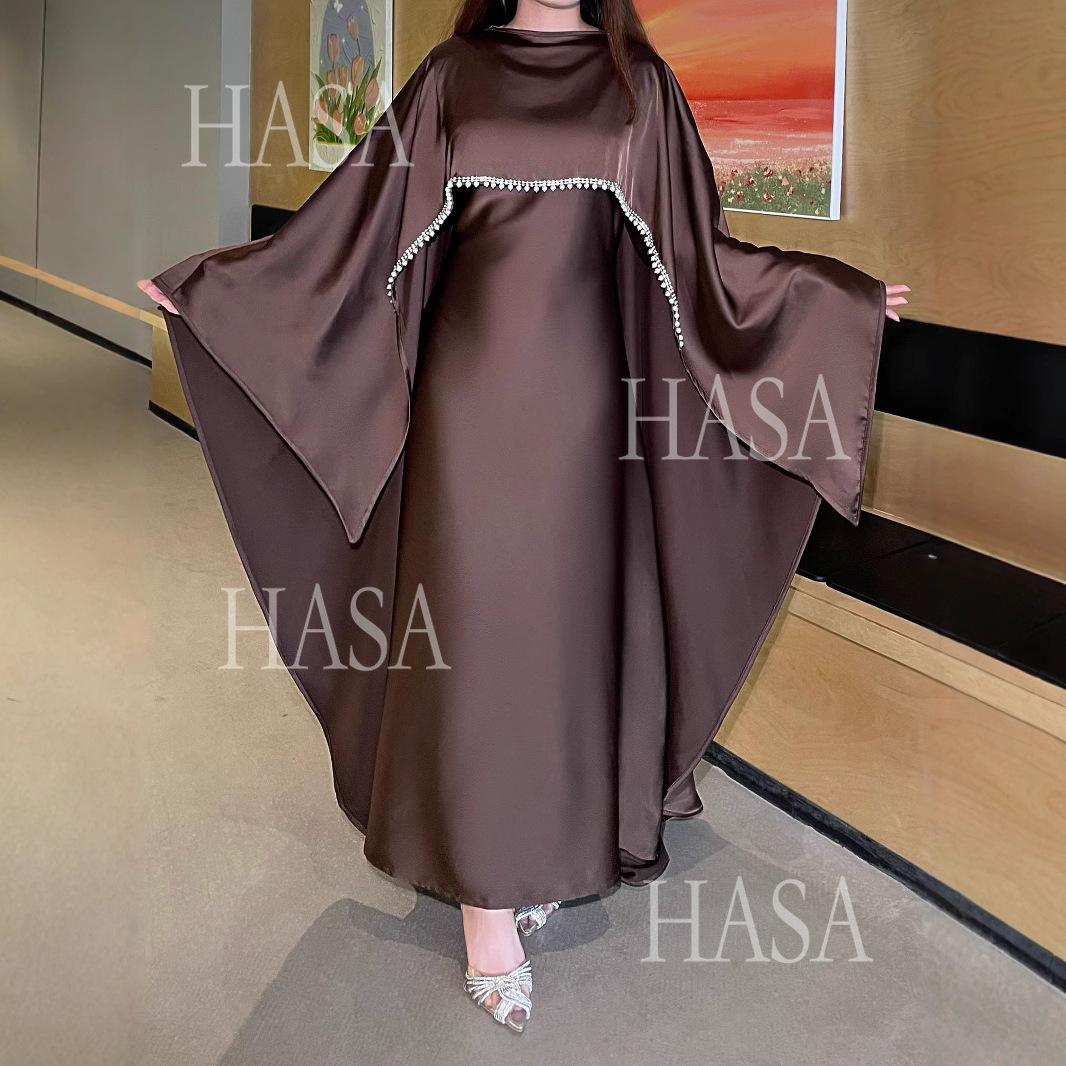 HA6476 Long Sleeves Glossy Robe with Pearl Embellishment