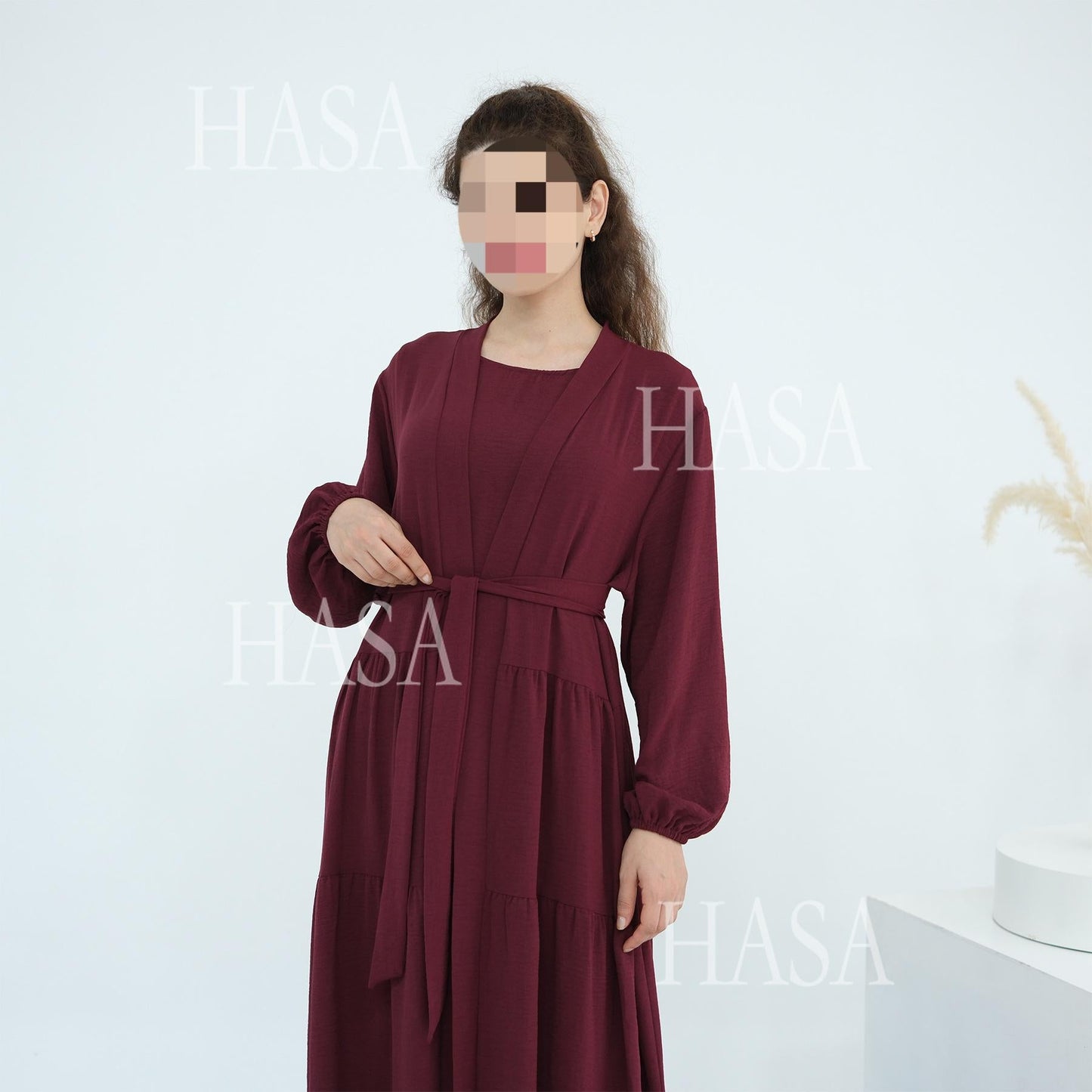 HA6559  Solid Color Loose Robe Dress Two-piece Set