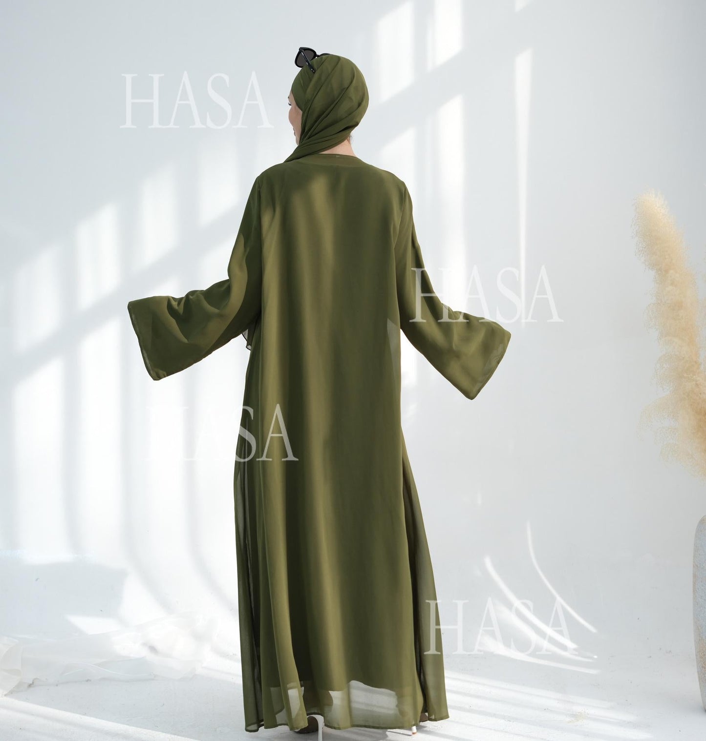 HA6513 Double-layered sleeve chiffon cardigan two-piece robe abaya (headscarf not included)