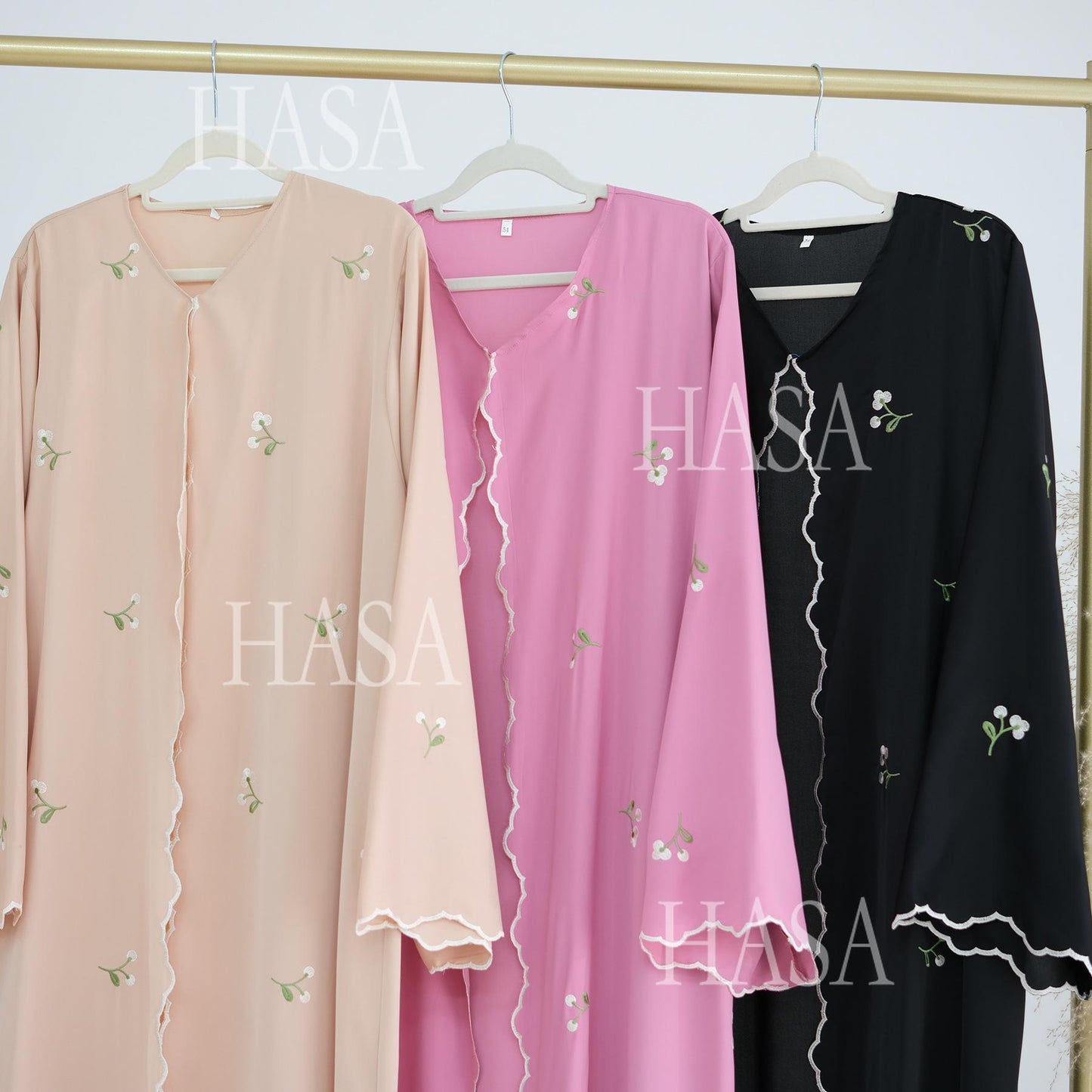 HA6472 Longline Cardigan with Delicate Floral Details and Curved Edging