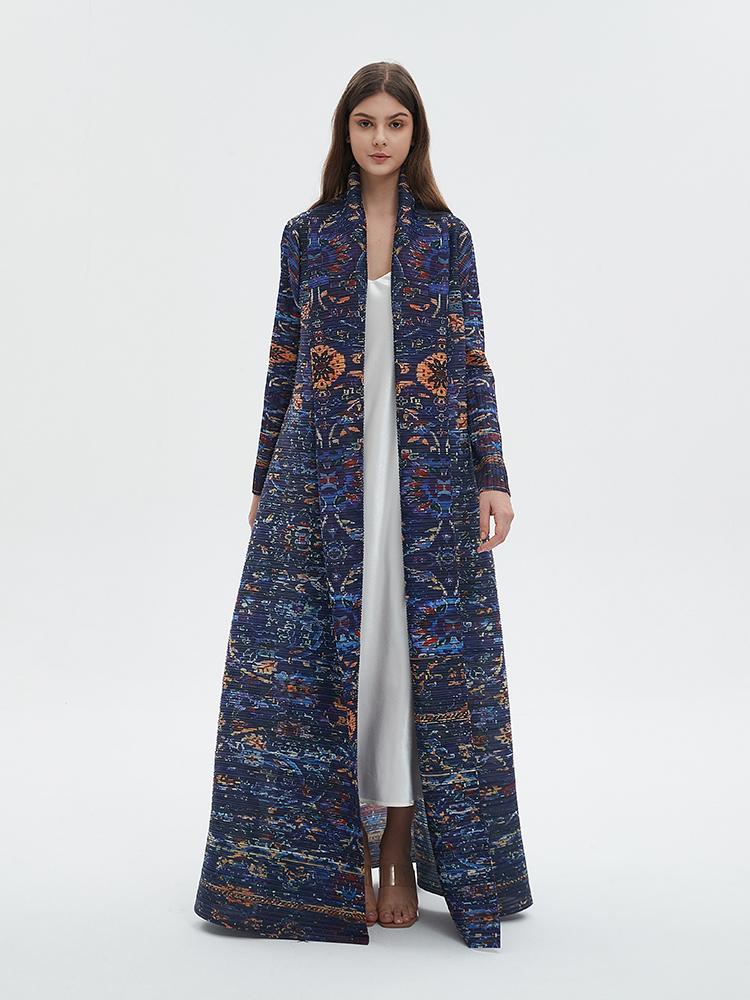 HS6717 Midnight Tapestry  Blue Printed Abaya with Artistic Motifs