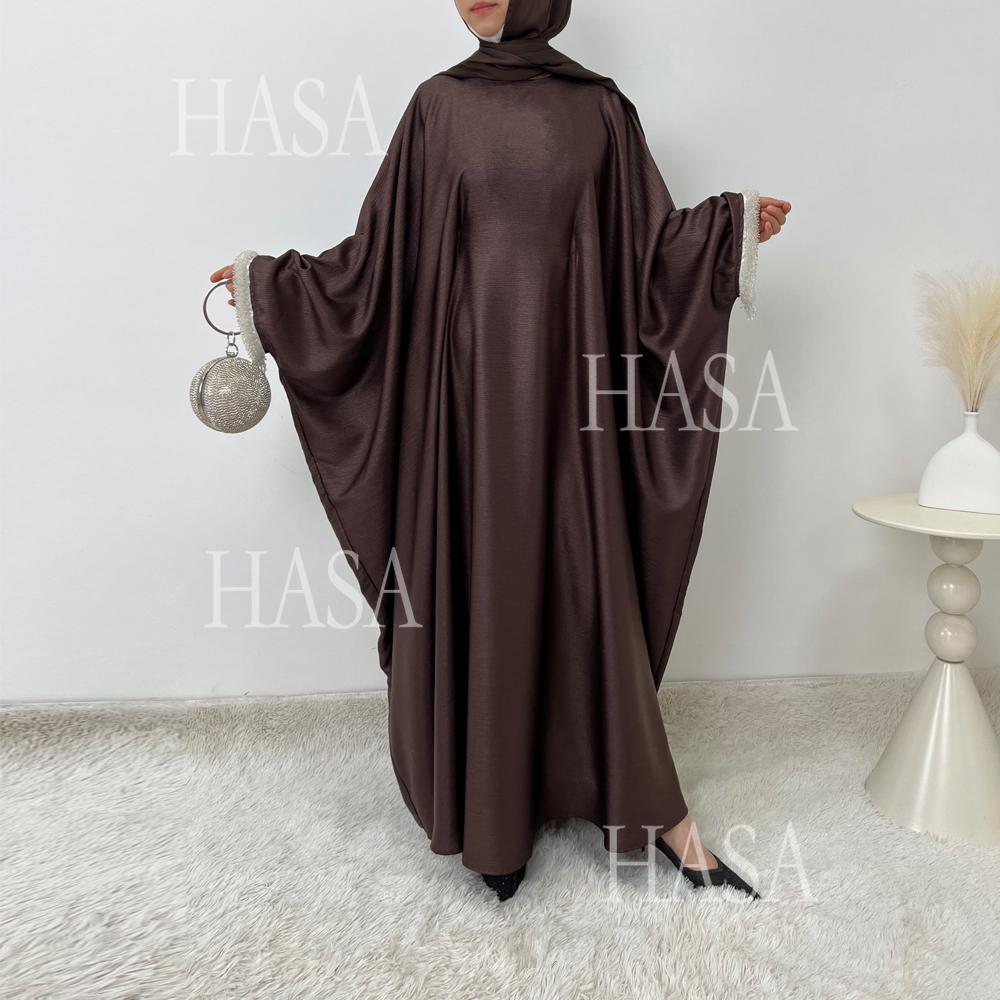 HA6496 Simple and Elegant Bat Sleeve Beaded Robe Dress (headscarf Not Included)