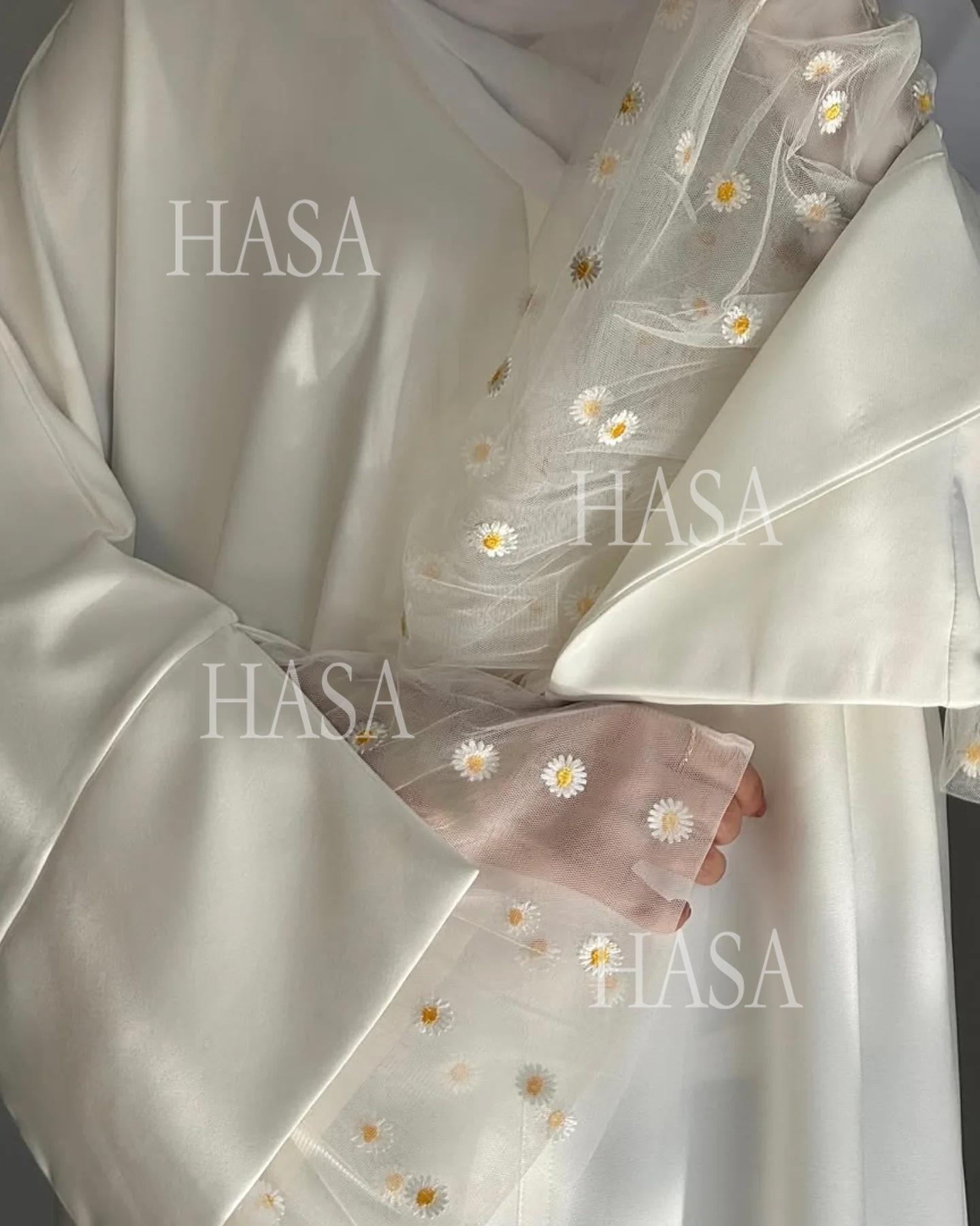 HA6564 Lace Daisy Embellished Long Dress Robe