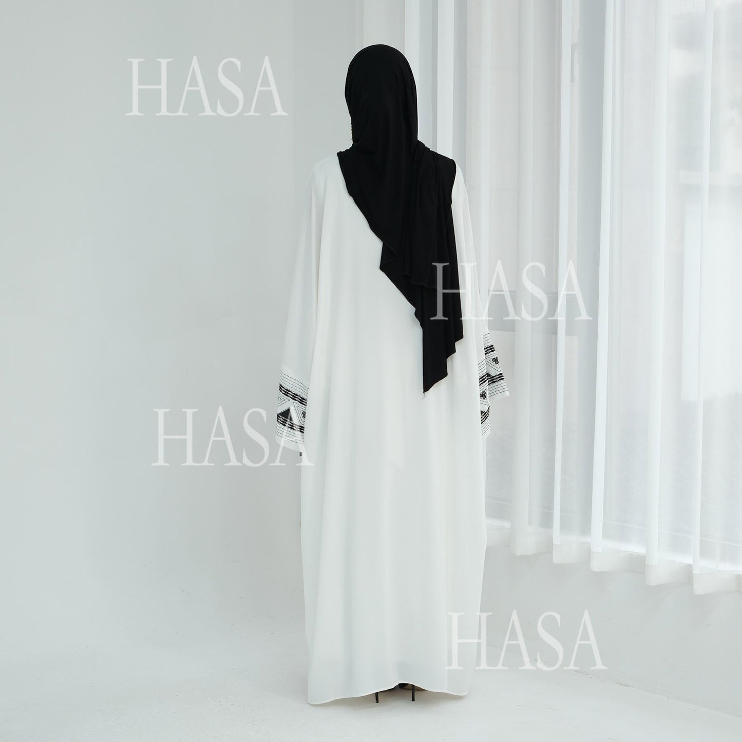 HASA's Series HA6506 Long Wide Sleeve Embroidered Robe Cardigan (No Headscarf)