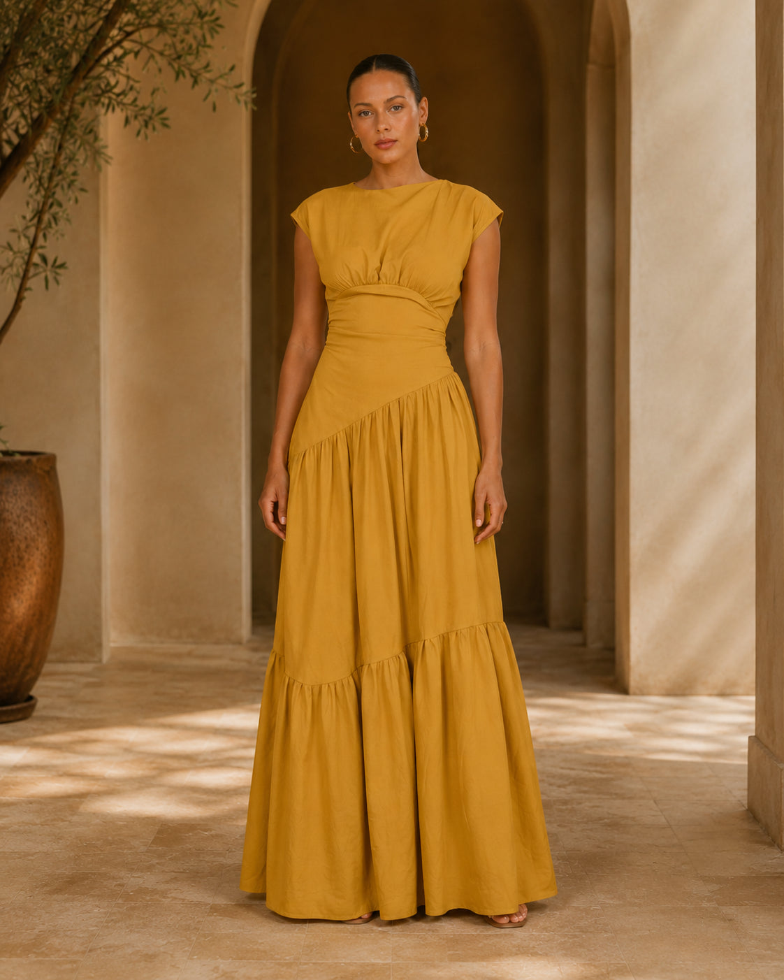 HA1641 Women's Sleeveless Pleated Loose Fit Maxi Dress