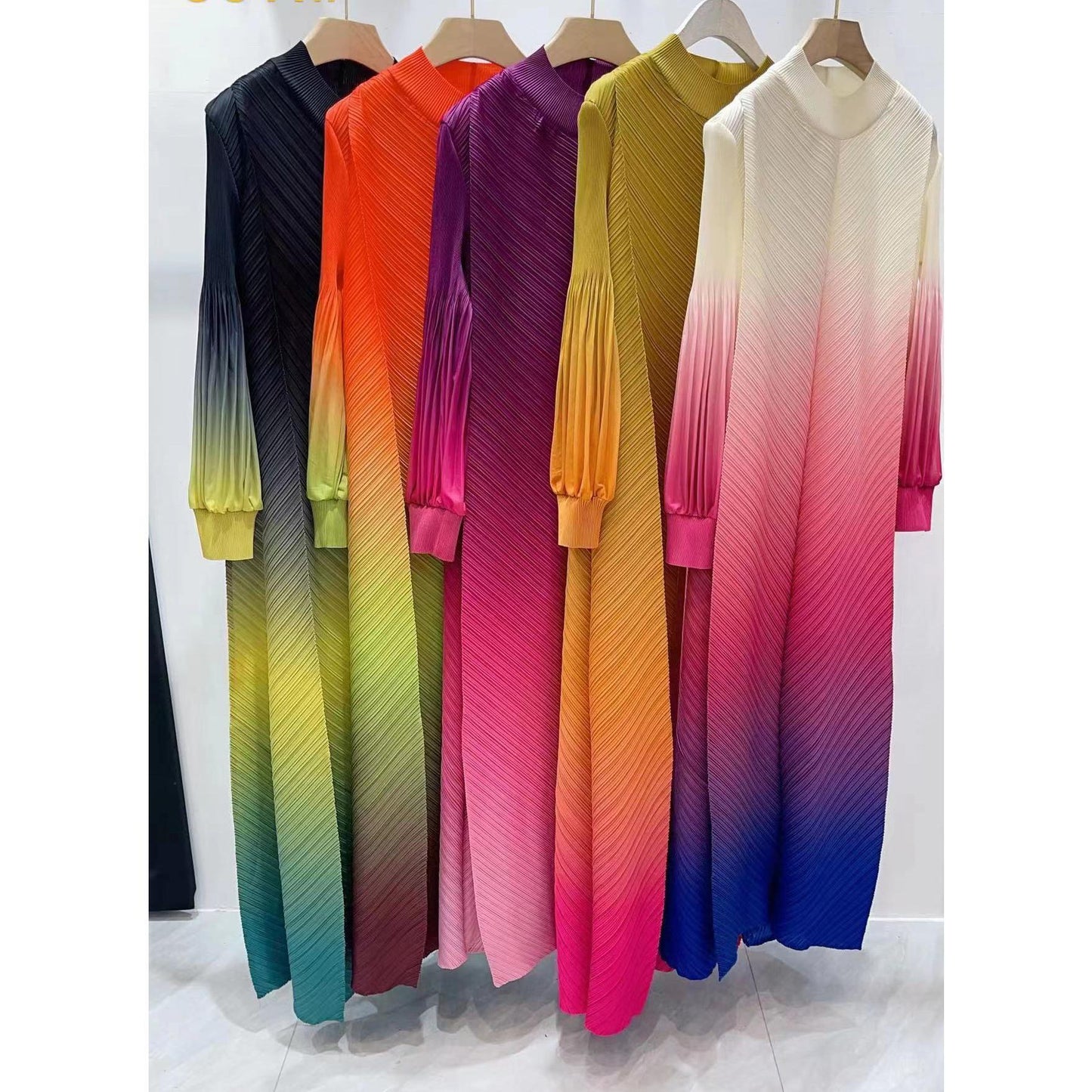 HS5824 Women's clothing gradual change color lantern sleeves high sense middle east dress