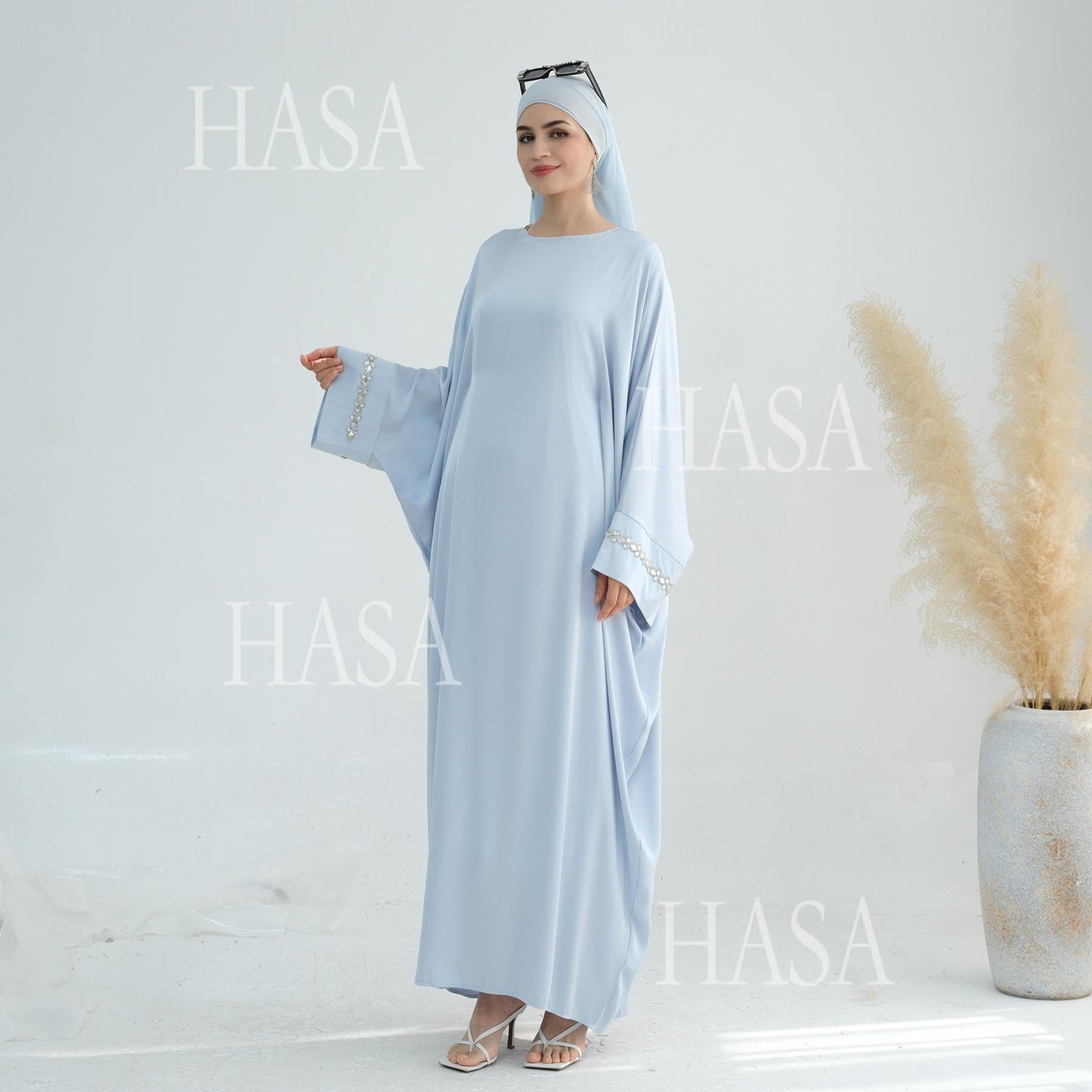 HA5882 A Cardigan Dress with Exquisite Hot Diamond Embellishment and Elegant Details closed abayas