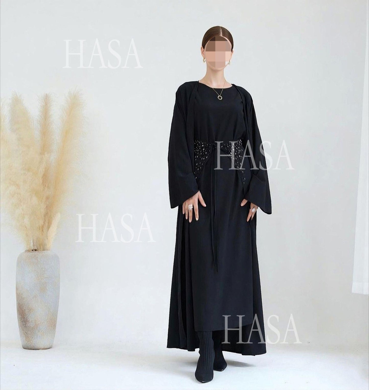 HA6578 Women's Solid Color Three-piece Robe Set (long Skirt + Skirt + Cardigan Jacket)