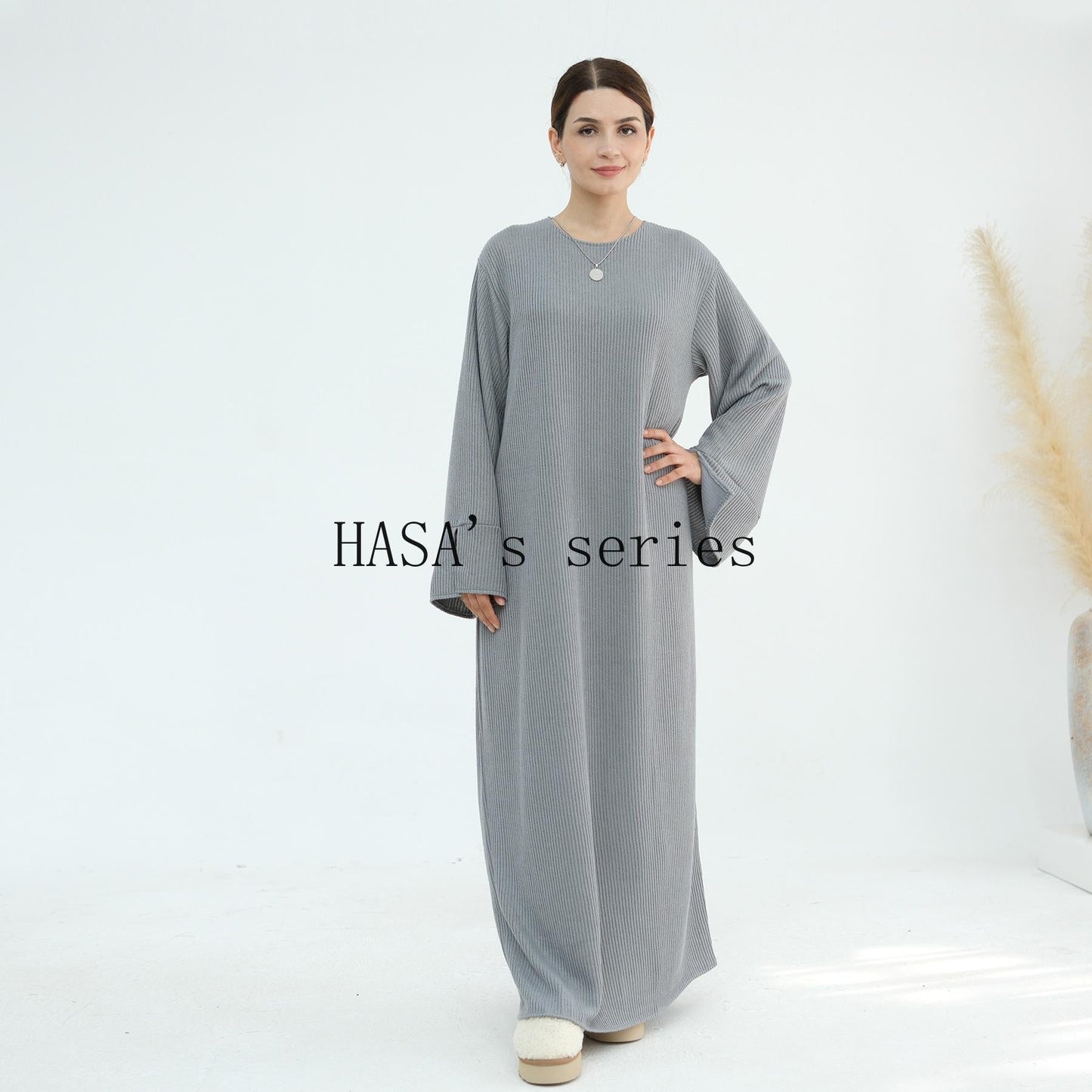 HA5440 Large Sleeve Thick Knitted Sweater Dress - Loose and Elegant Long Dress party  wear red dress thick  thigh 2  part bow  outfits